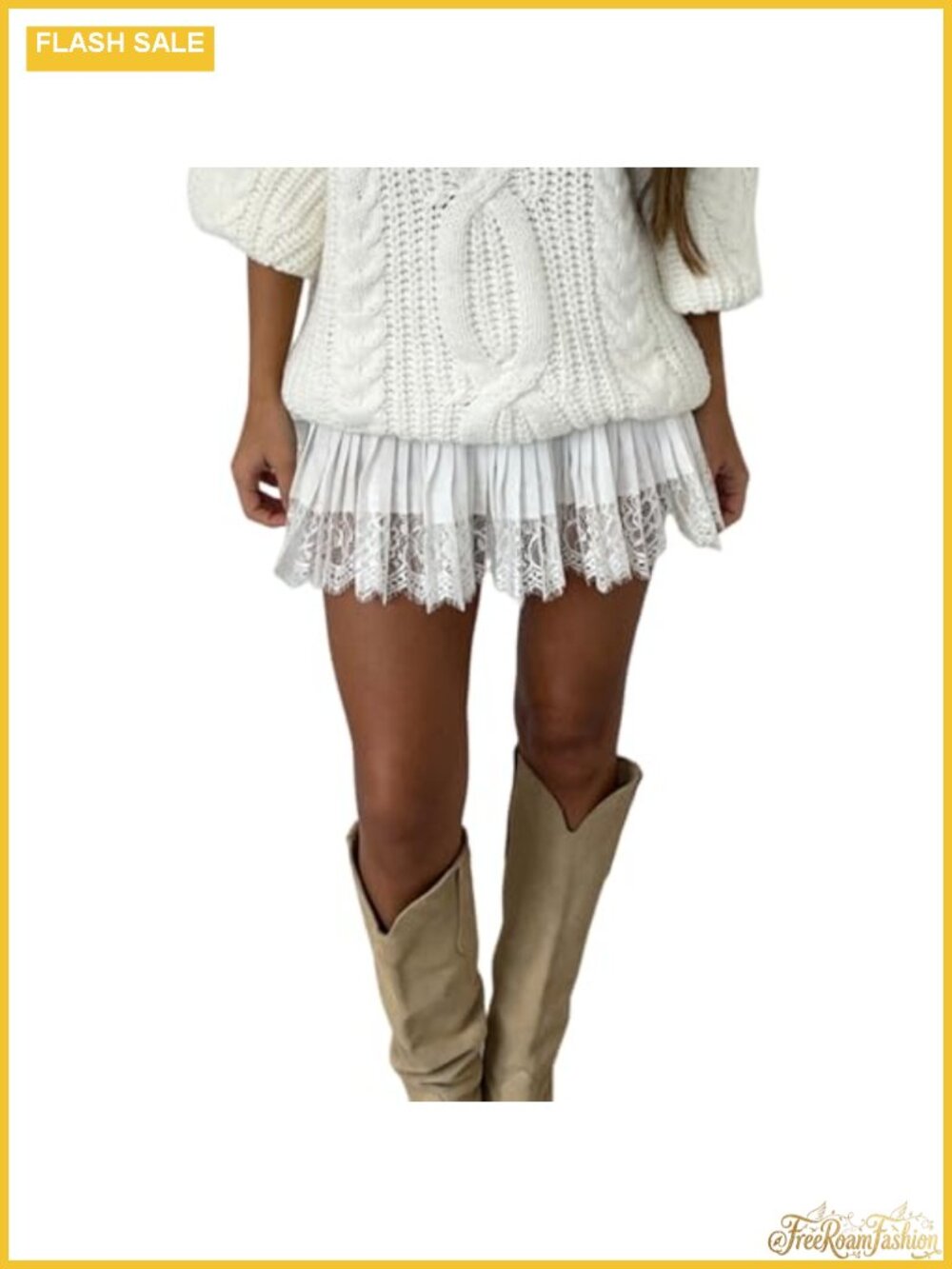 Lace Mini Skirt Low Waist A-Line Pleated Women's Casual Summer Skirt